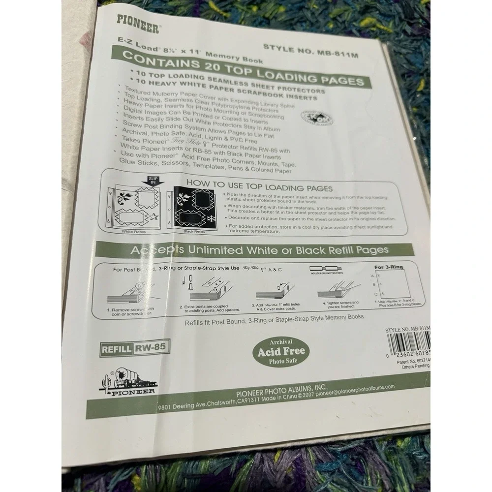 PIONEER EZ LOAD Top Load 8-1/2x11 Photo Memory Book Scrapbook NEW Textured Cover